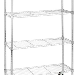 Amazon Basics 4-Shelf Adjustable, Heavy Duty Storage Shelving Unit on 3'' Wheel Casters, Metal Organizer Wire Rack, Chrome, 36" L x 14" W x 57.8" H