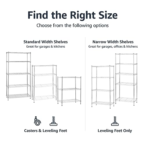 Amazon Basics 4-Shelf Adjustable, Heavy Duty Storage Shelving Unit on 3'' Wheel Casters, Metal Organizer Wire Rack, Chrome, 36" L x 14" W x 57.8" H