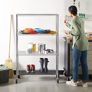 Amazon Basics 4-Shelf Adjustable, Heavy Duty Storage Shelving Unit on 3'' Wheel Casters, Metal Organizer Wire Rack, Chrome, 36" L x 14" W x 57.8" H