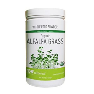 nubeleaf alfalfa grass powder - non-gmo, gluten-free, raw, organic, vegan source of essential vitamins & minerals - single-ingredient nutrient rich superfood for cooking, baking, smoothies (10oz)