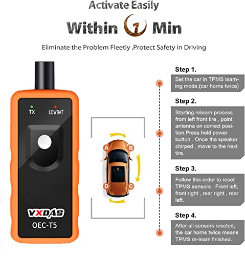 VXDAS TPMS Relearn Tool for GM Tire Sensor TPMS Reset Tool Tire Pressure Monitor System Activation Tool OEC-T5 for GM Buick/Chevy/Cadillac Series Vehicles 2023 Edition