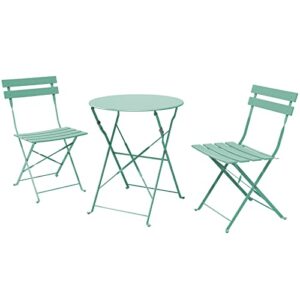 Grand patio 3-Piece Bistro Set Folding Outdoor Furniture Sets with Premium Steel Frame Portable Design for Bistro & Balcony, Mint Green