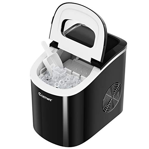 COSTWAY Countertop Ice Maker, 26LBS/24H Portable and Compact Ice Maker Machine, Ice Cubes Ready in 6 Mins, Electric High Efficiency Small Ice Maker with Ice Scoop for Home Kitchen Office, Black