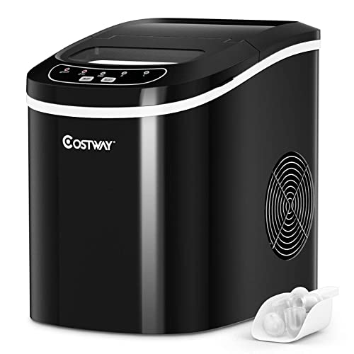 COSTWAY Countertop Ice Maker, 26LBS/24H Portable and Compact Ice Maker Machine, Ice Cubes Ready in 6 Mins, Electric High Efficiency Small Ice Maker with Ice Scoop for Home Kitchen Office, Black