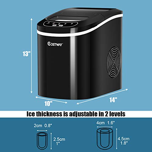 COSTWAY Countertop Ice Maker, 26LBS/24H Portable and Compact Ice Maker Machine, Ice Cubes Ready in 6 Mins, Electric High Efficiency Small Ice Maker with Ice Scoop for Home Kitchen Office, Black