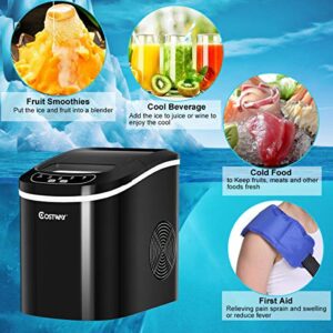 COSTWAY Countertop Ice Maker, 26LBS/24H Portable and Compact Ice Maker Machine, Ice Cubes Ready in 6 Mins, Electric High Efficiency Small Ice Maker with Ice Scoop for Home Kitchen Office, Black