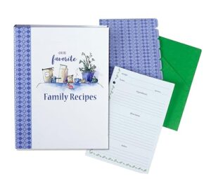 our favorite family recipes binder, 3-ring recipe binder, blank recipe book w/ 50 lined recipe pages & 8 category dividers, 5 1/2" x 8 1/2" x 1 7/8" recipe organizer by meadowsweet kitchens