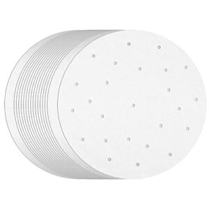 100 pack round air fryer liners with holes for air fryer basket, dumpling paper, 10 inch perforated bamboo steamer liner sheets for baking (white)