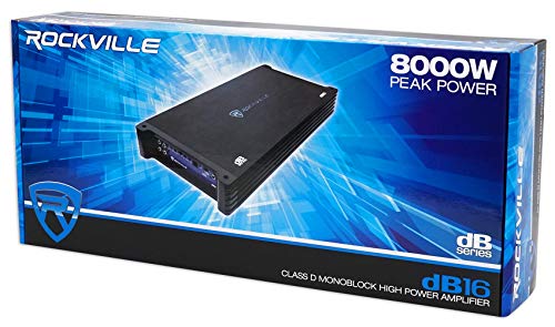 Rockville dB16 8000 Watt Peak/2000w RMS Mono 2 Ohm Amplifier Car Audio Amp, Black 15.1 Pounds