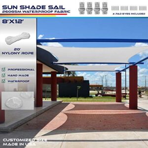 Windscreen4less Terylene Waterproof Sun Shade Sail UV Blocker Rectangle Sunshade Patio Canopy Sail 8' x 12' in Color Light Grey