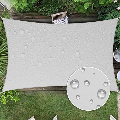 Windscreen4less Terylene Waterproof Sun Shade Sail UV Blocker Rectangle Sunshade Patio Canopy Sail 8' x 12' in Color Light Grey