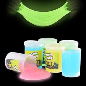 kicko glow in the dark slime - 6 pack - assorted neon colors - glowing toy slime for kids - galaxy slime favor for child birthday - glow slime in green, blue, orange, and yellow - luminescent putty