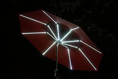 Sun-Ray 811028 9' Round Next Gen 8-Rib Solar Patio Umbrella 32 LED Within Unique Strip Lighting, Crank and Tilt, 9 ft, Scarlet/Red