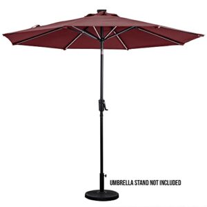 Sun-Ray 811028 9' Round Next Gen 8-Rib Solar Patio Umbrella 32 LED Within Unique Strip Lighting, Crank and Tilt, 9 ft, Scarlet/Red