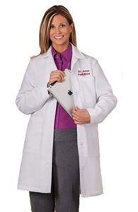white swan embroidered meta labwear women's pleated-back 37" lab coat (style 1964) (4)
