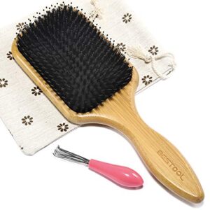 bestool hair brush, boar bristle hair brushes for women men kid, boar & nylon bristle brush for wet/dry hair smoothing massaging detangling, everyday brush enhance shine & health (square)
