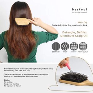 BESTOOL Hair Brush, Boar Bristle Hair Brushes for Women men Kid, Boar & Nylon Bristle Brush for Wet/Dry Hair Smoothing Massaging Detangling, Everyday Brush Enhance Shine & Health (Square)