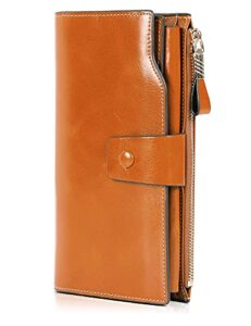 demon&hunter women's rfid blocking large capacity luxury wax genuine leather purse wallet dza2083 (one size, orange)