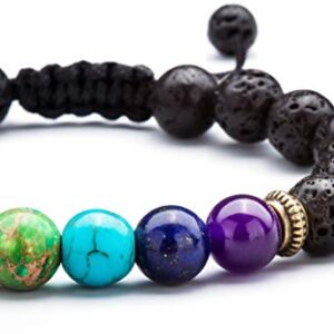 Hamoery Men Women 8mm Lava Rock Beads Chakra Bracelet Braided Rope Natural Stone Yoga Bracelet Bangle(Lava Chakra)