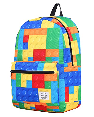 HotStyle TRENDYMAX School Backpack for Boys, Durable Elementary Bookbag Cute for Kids, Colorful Blocks