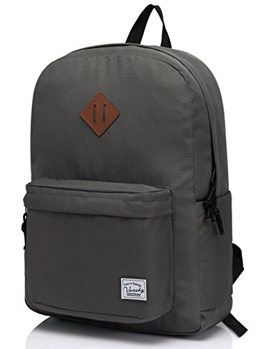 VASCHY Lightweight Backpack for School, Classic Basic Water Resistant Casual Daypack for Travel with Bottle Side Pockets (Gray)