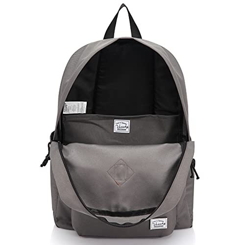 VASCHY Lightweight Backpack for School, Classic Basic Water Resistant Casual Daypack for Travel with Bottle Side Pockets (Gray)