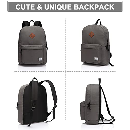 VASCHY Lightweight Backpack for School, Classic Basic Water Resistant Casual Daypack for Travel with Bottle Side Pockets (Gray)