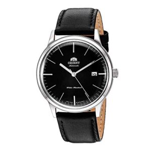 orient men's '2nd gen. bambino ver. 3' japanese automatic stainless steel and leather dress watch, color:black (model: fac0000db0)