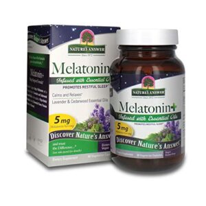 nature's answer melatonin 5mg 60-capsules | promotes restful sleep | melatonin + essential oils lavender calms and relaxes | single count