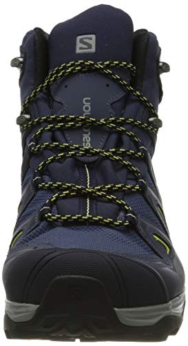 Salomon X Ultra 3 MID Gore-TEX Hiking Boots for Women, Crown Blue/Evening Blue/Sunny Lime, 8