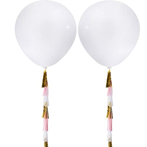 Sopeace 2pcs 36" Giant Black Balloons + 15 (White,Pink,Metallic Gold) Paper Tassel Garland for Birthday/Party/Wedding/Baby Shower Decorations, Event & Party Supplies