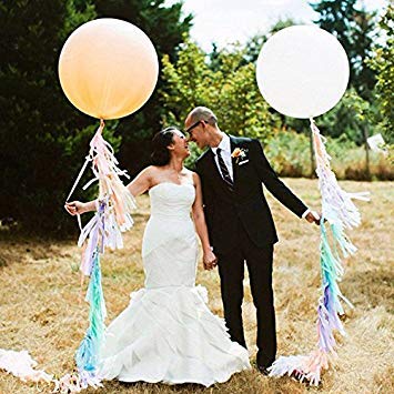 Sopeace 2pcs 36" Giant Black Balloons + 15 (White,Pink,Metallic Gold) Paper Tassel Garland for Birthday/Party/Wedding/Baby Shower Decorations, Event & Party Supplies