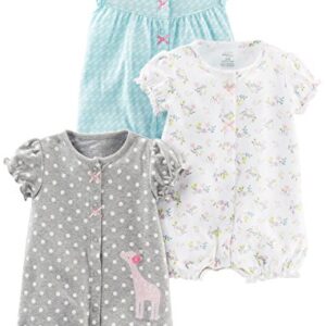 Simple Joys by Carter's Baby Girls' Snap-Up Rompers, Pack of 3, Blue Swan/Grey Dots/White Floral, Newborn