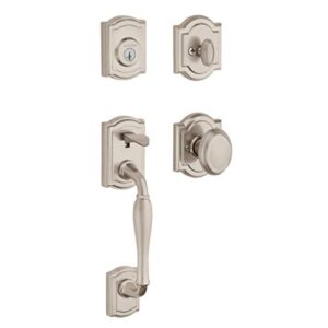 baldwin wesley, front entry handleset with interior knob, featuring smartkey deadbolt re-key technology and microban protection, in satin nickel