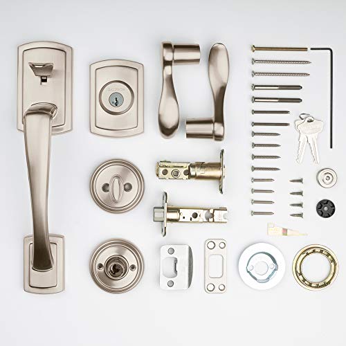 Baldwin Nautica, Front Entry Handleset with Interior Lever, Featuring SmartKey Deadbolt Re-Key Technology and Microban Protection, in Satin Nickel