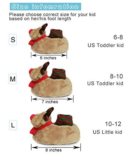 Fuzzy Animal Slippers for Toddler and Little Kids, Moose Giraffe Dog Slippers for Boys Girls (Toddler Kid Size 6-8, Moose)