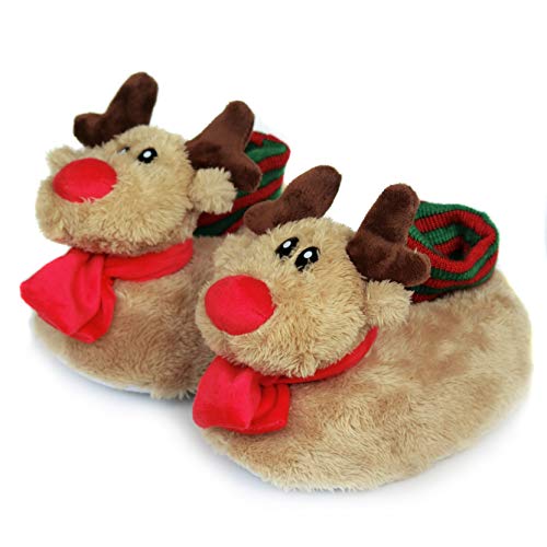 Fuzzy Animal Slippers for Toddler and Little Kids, Moose Giraffe Dog Slippers for Boys Girls (Toddler Kid Size 6-8, Moose)