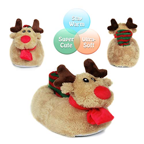 Fuzzy Animal Slippers for Toddler and Little Kids, Moose Giraffe Dog Slippers for Boys Girls (Toddler Kid Size 6-8, Moose)