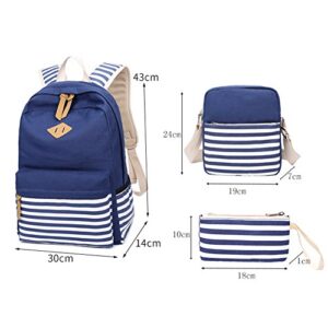 Abshoo Causal Canvas Stripe Backpack Cute Lightweight Teen Backpacks For Girls School Bag Set (Black Set)