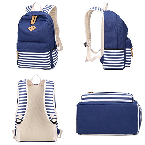 Abshoo Causal Canvas Stripe Backpack Cute Lightweight Teen Backpacks For Girls School Bag Set (Black Set)