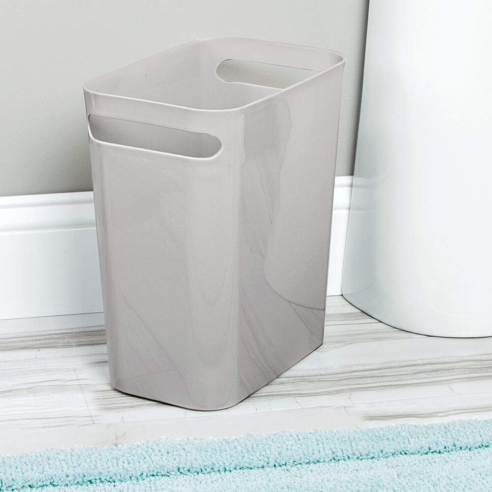 mDesign Plastic Slim Large 2.5 Gallon Trash Can Wastebasket, Classic Garbage Container Recycle Bin for Bathroom, Bedroom, Kitchen, Home Office, Outdoor Waste, Recycling - Aura Collection - Gray