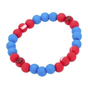 Marvel Comics’ Officially Licensed Jewelry Women's Spider-Man Expandable Silicone Beaded Stretch Bracelet in Red, Blue, and White color.