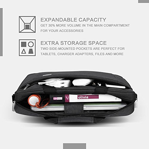 Voova Laptop Bag 15.6 15 14 Inch Briefcase, Expandable Computer Shoulder Messenger Bag Waterproof Carrying Case with Tablet Sleeve, Organizer for Men Women,Business Travel College School-Black