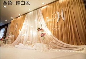 20x10ft luxury wedding stage silk backdrop background curtains with beauty yarn gauze decoration (gold+white)