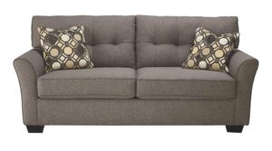 signature design by ashley tibbee tufted modern full sofa sleeper with 2 accent pillows, dark taupe