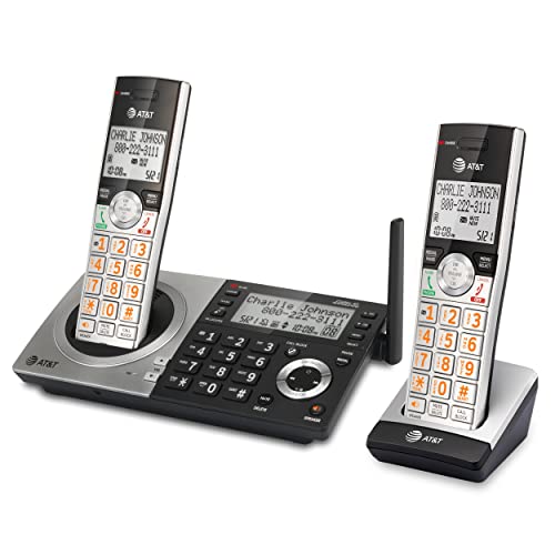 AT&T CL83207 DECT 6.0 Expandable Cordless Phone with Smart Call Blocker, Silver/Black with 2 Handsets