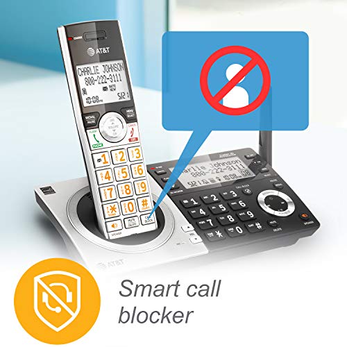 AT&T CL83207 DECT 6.0 Expandable Cordless Phone with Smart Call Blocker, Silver/Black with 2 Handsets