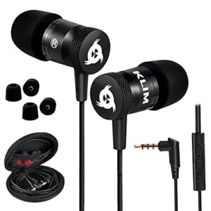 klim fusion earbuds with microphone + long-lasting wired ear buds + 5 years warranty - innovative: in-ear with memory foam + earphones with mic and 3.5 mm jack - new 2023 version - black