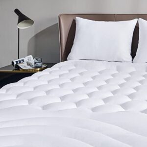 bedsure california king mattress pad - cal king soft cooling mattress cover padded, quilted fitted mattress protector with 8-21" deep pocket, breathable fluffy pillow top, white, 72x84 inches