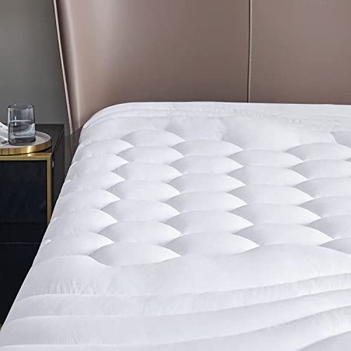 Bedsure California King Mattress Pad - Cal King Soft Cooling Mattress Cover Padded, Quilted Fitted Mattress Protector with 8-21" Deep Pocket, Breathable Fluffy Pillow Top, White, 72x84 Inches